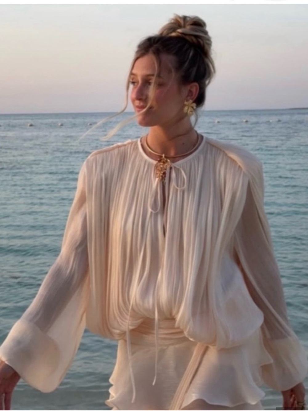 Miss Rosier Eugénie Neutral Fully Pleated Ruffled
Mini Dress